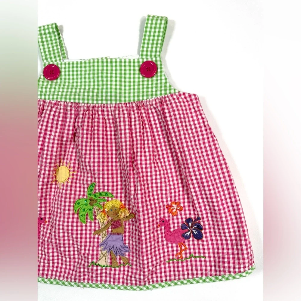 GOOD LAD Toddler Girls’ Tropical Appliqué Gingham Plaid Seersucker Dress Size 3T